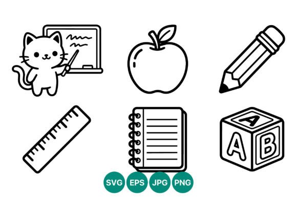 Cute Cat Teacher Icons: Graphics & Illustrations