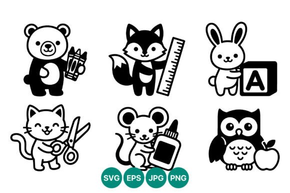 Cute School Animals Vector: Graphics & Illustrations