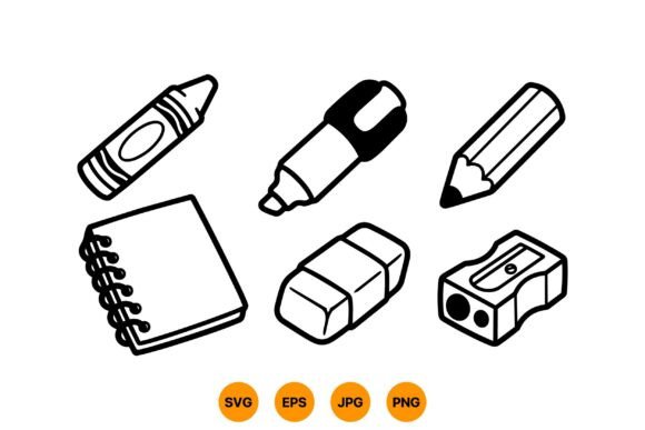 Cute School Stationery Clipart Graphics and Illustrations