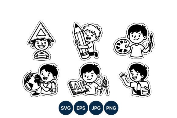 Happy Kids School Supplies Vector Graphics