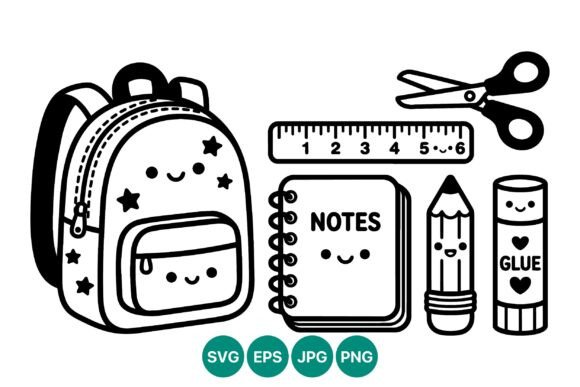 Kawaii School Supplies Graphics & Illustrations