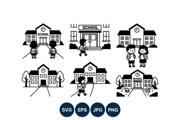 School Building Children Vector Art: Graphics & Illustrations