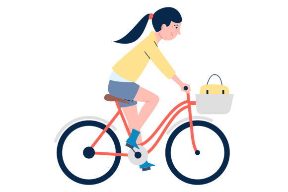 School Girl Bicycle Graphics & Illustrations
