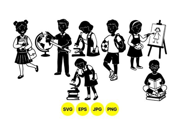 School Kids Learning Clipart Set: Graphics & Illustrations