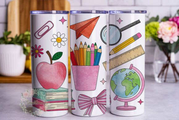 School Supplies Watercolor Graphics for Tumbler Wraps