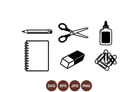 Simple School Supplies Vector Icons: Graphics & Illustrations
